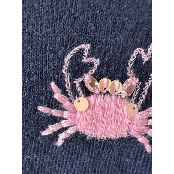 TALBOTS Navy Embellished Pink Crab & Green Anchor Cotton Blend Knit Sweater M - Picture 6 of 7